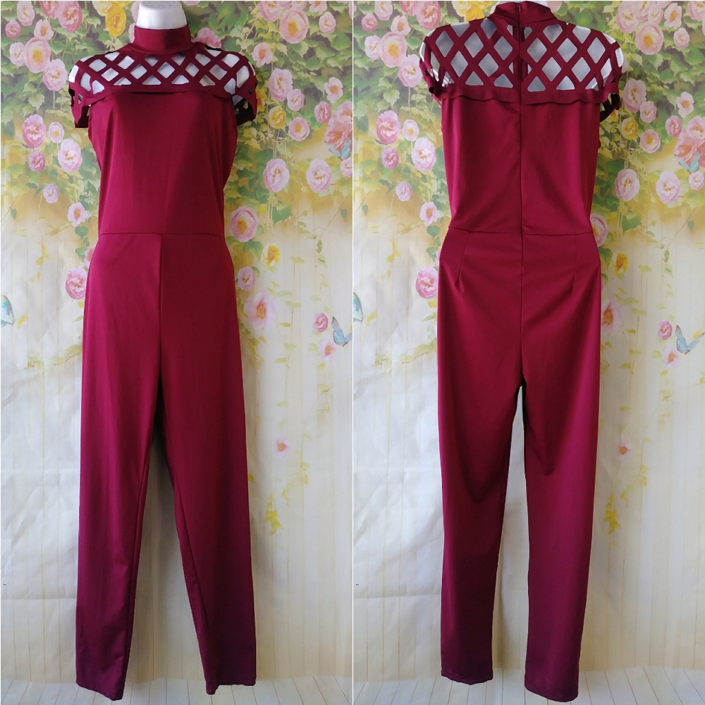 Women's Cutout Detail Burgundy Jumpsuit